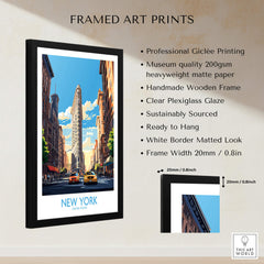 New York City Wall Art featuring the iconic Flatiron Building and yellow cabs in a framed print.
