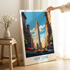New York City Wall Art featuring the iconic Flatiron Building and vibrant NYC street scene.