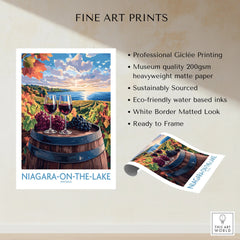 Niagara-on-the-Lake wine country fine art print with vineyard, grapes, and wine glasses, ready to frame