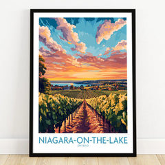 Niagara-on-the-Lake Ontario travel poster with vineyard sunset, perfect wall art for home decor