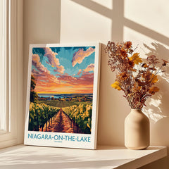 Niagara-on-the-Lake Ontario travel poster with vineyard sunset, perfect wall art for home decor