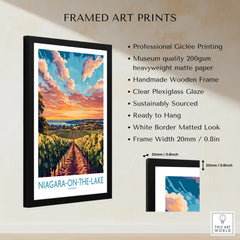 Niagara-on-the-Lake travel poster print with vineyard sunset, framed wall art for home decor