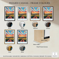 Niagara-on-the-Lake vineyard art print in black, white, natural, brown, gold, silver frames, float frame canvas details