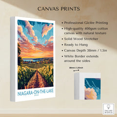 Niagara-on-the-Lake Ontario canvas print with vineyard sunset, travel poster wall art, ready to hang