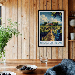 Niagara-on-the-Lake vineyard travel poster wall art, featuring grapevines and winery, perfect for home decor