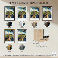 Niagara-on-the-Lake vineyard art print in black, white, natural, brown, gold, silver frames — float frame canvas, ready to hang