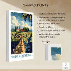 Niagara-on-the-Lake vineyard canvas print with grapes, farmhouse, and sky, ready to hang wall art
