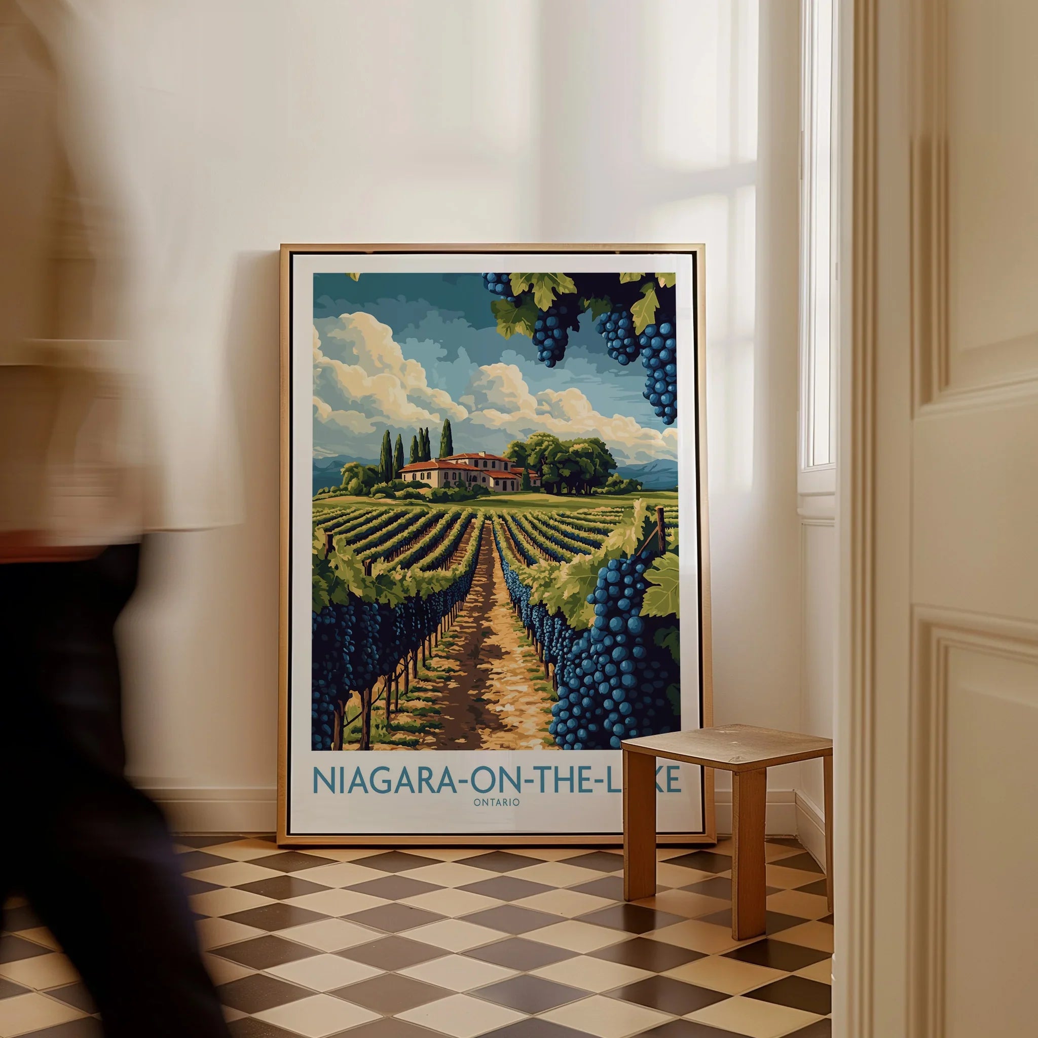 Niagara-on-the-Lake Ontario travel poster with vineyard art, perfect for home wall decor
