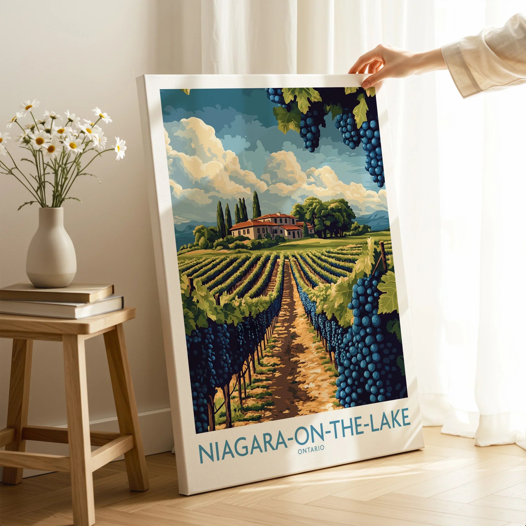 Niagara-on-the-Lake vineyard travel poster wall art with grapevines and winery, perfect for home decor