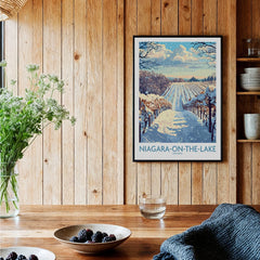 Niagara-on-the-Lake winter vineyard travel poster, Ontario wall art for home decor