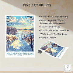Niagara-on-the-Lake winter vineyard fine art print, snowy landscape travel poster, ready to frame wall art