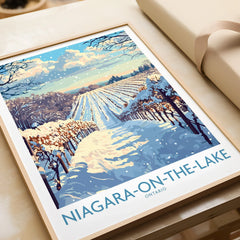 Framed Niagara-on-the-Lake winter vineyard travel poster, Ontario wall art for home decor