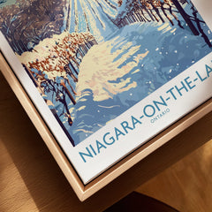 Niagara-on-the-Lake Ontario travel poster art print with autumn trees and river, framed wall decor