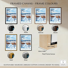 Niagara-on-the-Lake winter vineyard art print in black, white, natural, brown, gold, and silver frames