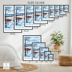 Niagara-on-the-Lake winter vineyard art print size guide for home wall decor