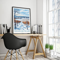 Niagara-on-the-Lake winter vineyard travel poster print for home office wall art decor