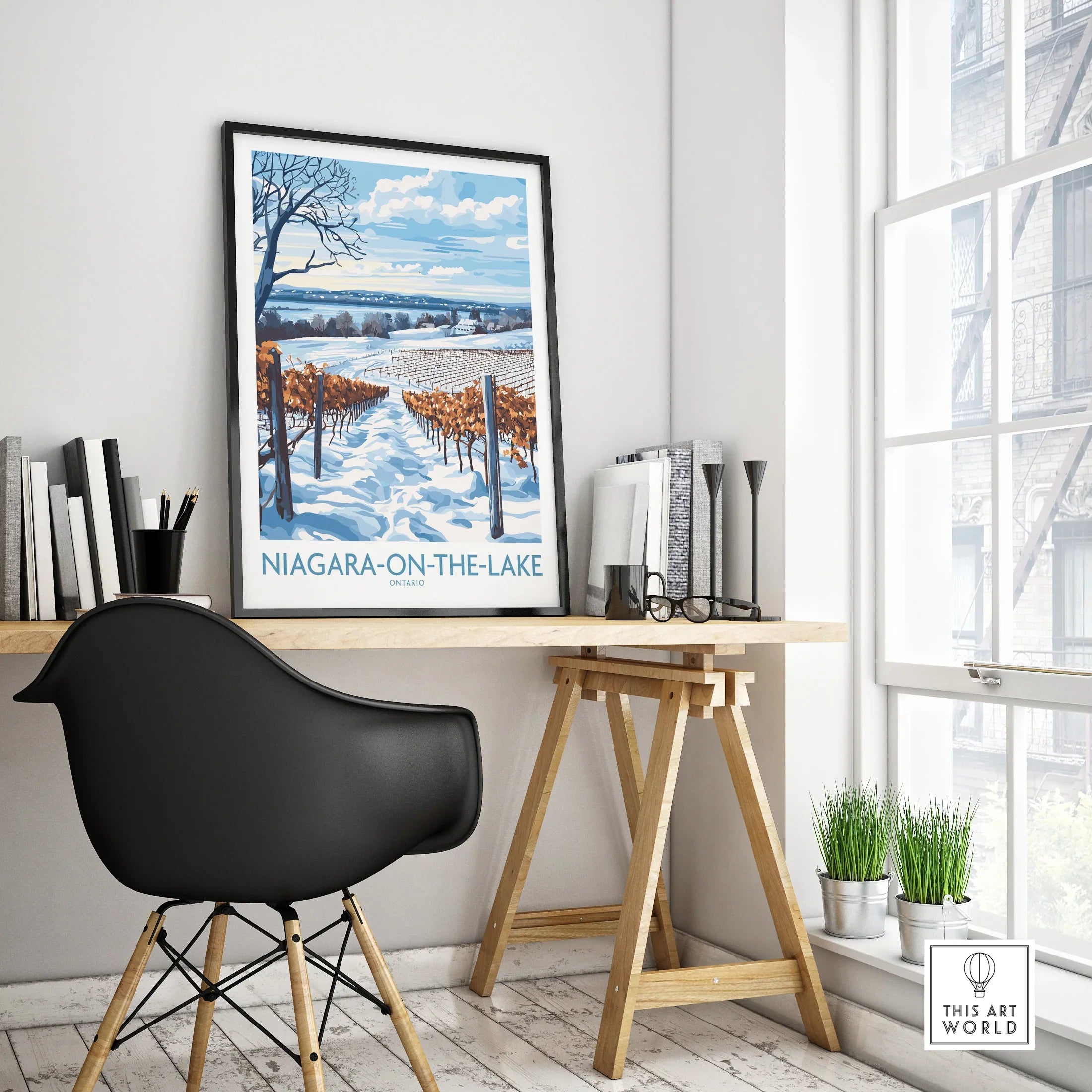 Niagara-on-the-Lake winter vineyard travel poster print for home office wall art decor