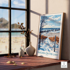 Niagara-on-the-Lake winter vineyard travel poster, framed wall art for home decor near window