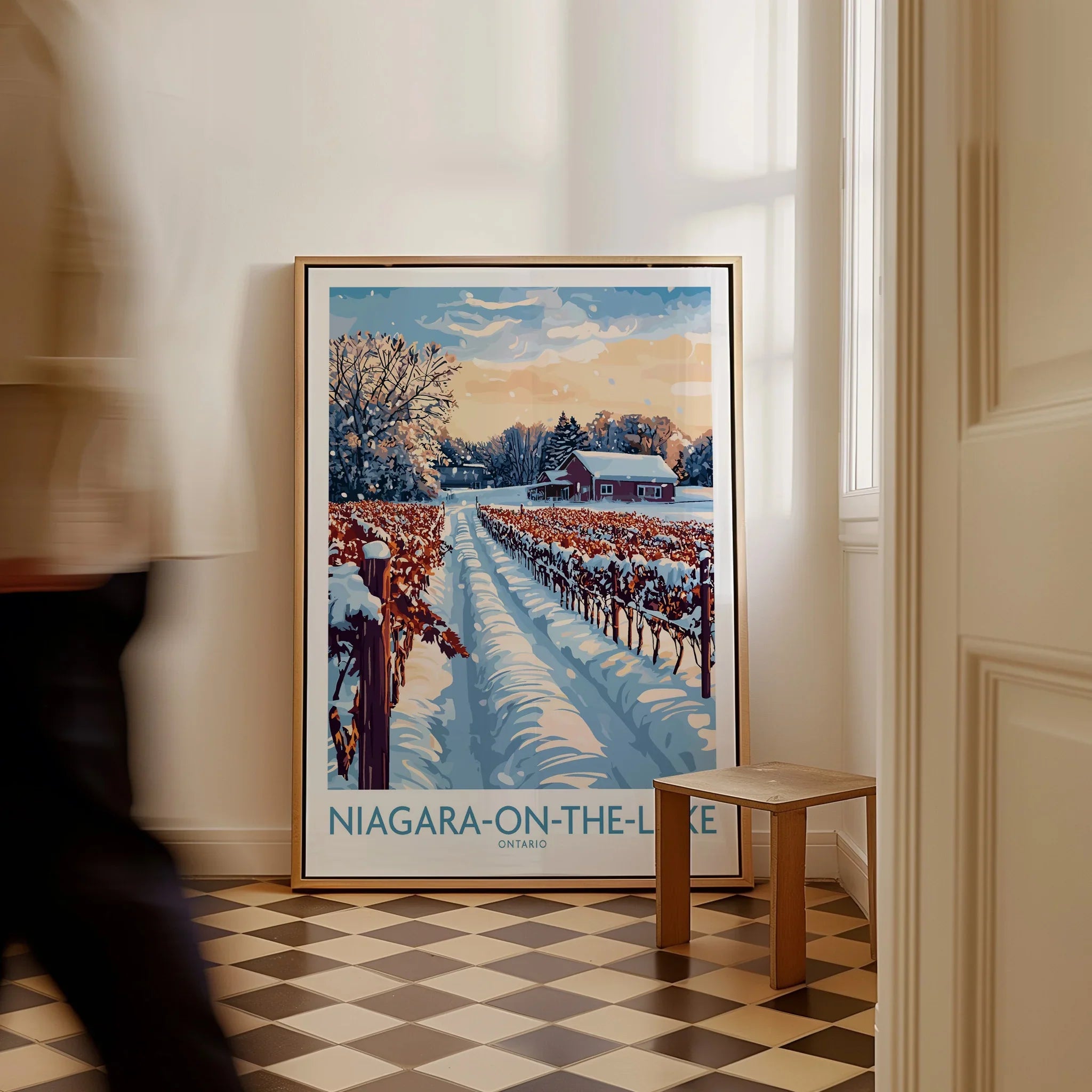 Niagara-on-the-Lake winter vineyard travel poster, Ontario wall art for home decor