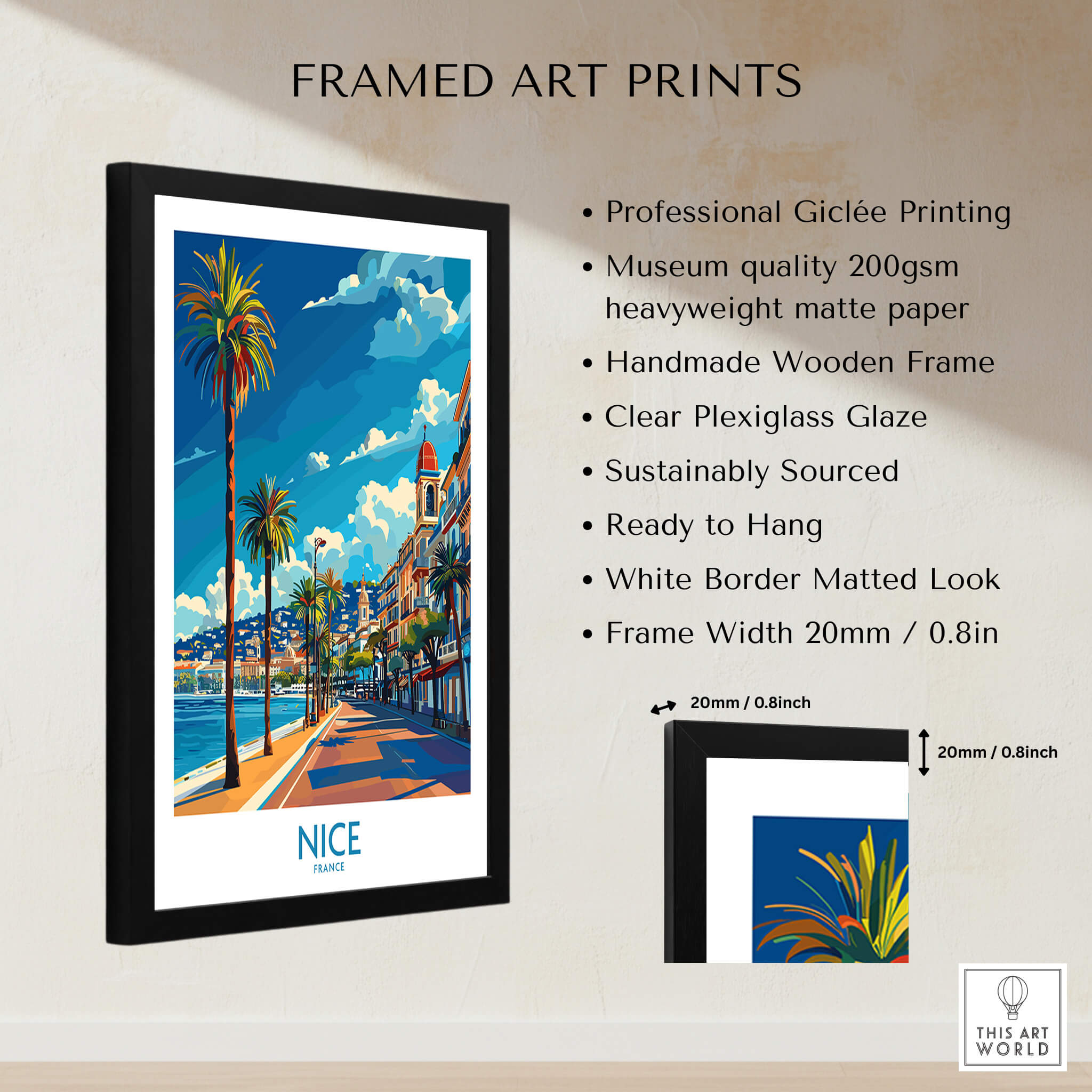 Nice Travel Poster - France showcasing vibrant colors and detailed French landscape in a stylish frame.