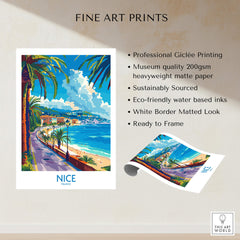 Nice Poster - France showcasing the beautiful coastline of Nice with vibrant colors and professional Giclée printing.