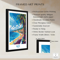 Nice Wall Art Poster - France with a beautiful coastal scene and a handmade wooden frame, perfect for home decor.