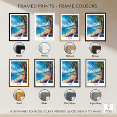 Framed prints in various colors with Nice wall art poster showcased, including black, white, natural, and brown frames.