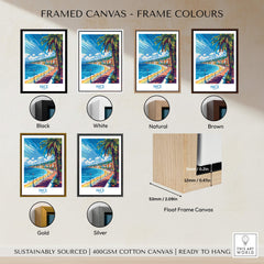 Framed canvas options for the Nice Wall Art Poster - France in various frame colors including black, white, natural, brown, gold, and silver.