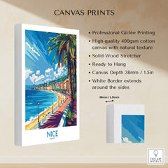 Nice Wall Art Poster - France showcasing vibrant scenery with palm trees and beach, perfect for home decor.