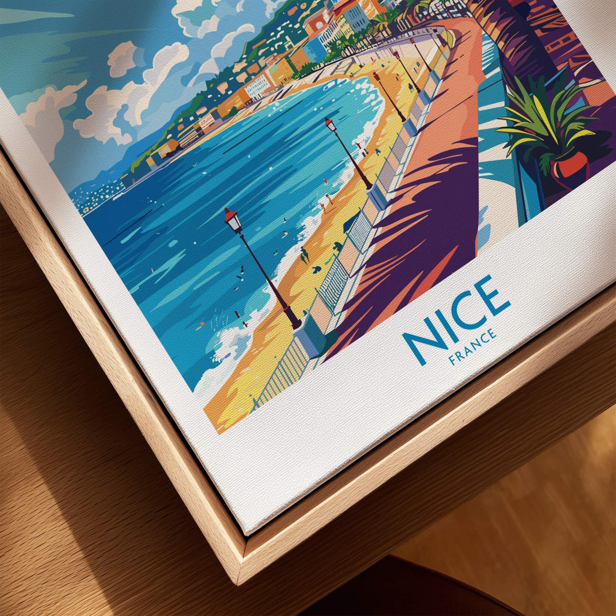 Nice Wall Art Poster - France showcasing scenic view of Nice, France with vibrant colors and charming seaside details.