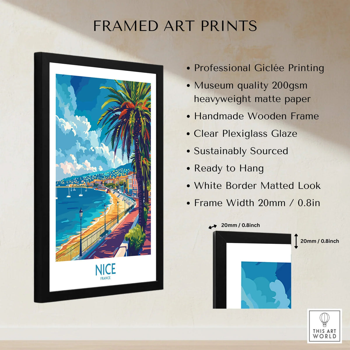 Nice Poster - French Riviera framed art print showcasing the scenic coastline and vibrant landscapes of the French Riviera.