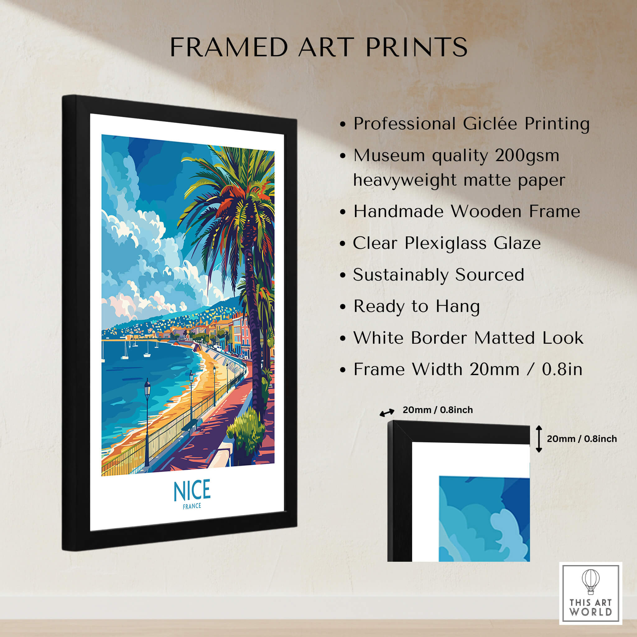 Nice Poster - French Riviera framed art print showcasing the scenic coastline and vibrant landscapes of the French Riviera.