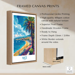 Nice Poster - French Riviera framed canvas print showcasing Mediterranean coastline and palm trees.