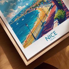 Nice Poster - French Riviera artwork featuring the scenic shoreline and azure waters of Nice, France.