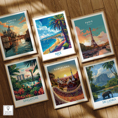 Nice Poster - French Riviera among travel posters including Venice, Paris, Barcelona, Singapore, and Sri Lanka.