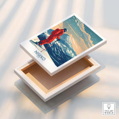 Niseko Ski Print - Japan showing a skier against a stunning landscape on a wooden box art piece.