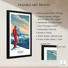 Niseko Ski Print - Japan framed art print featuring vibrant colors and ski theme with professional Giclée quality.