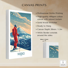 Niseko Ski Print -  Japan showcasing a skier on a mountain with vibrant colors and professional Giclée quality.