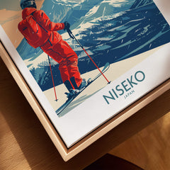 Niseko Ski Print -  Japan featuring a skier in vibrant red gear against a breathtaking landscape.