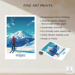 Niseko Ski Poster - Japan showcasing professional Giclée printing and a stunning winter landscape.