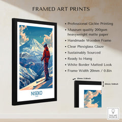 Niseko Wall Art Print - Ski Poster Japan framed art print featuring snow-covered mountains and a skier.