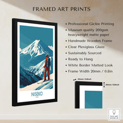 Niseko Art Print - Ski Poster Japan framed art print showcasing skiing in Niseko, Japan with a handmade wooden frame.