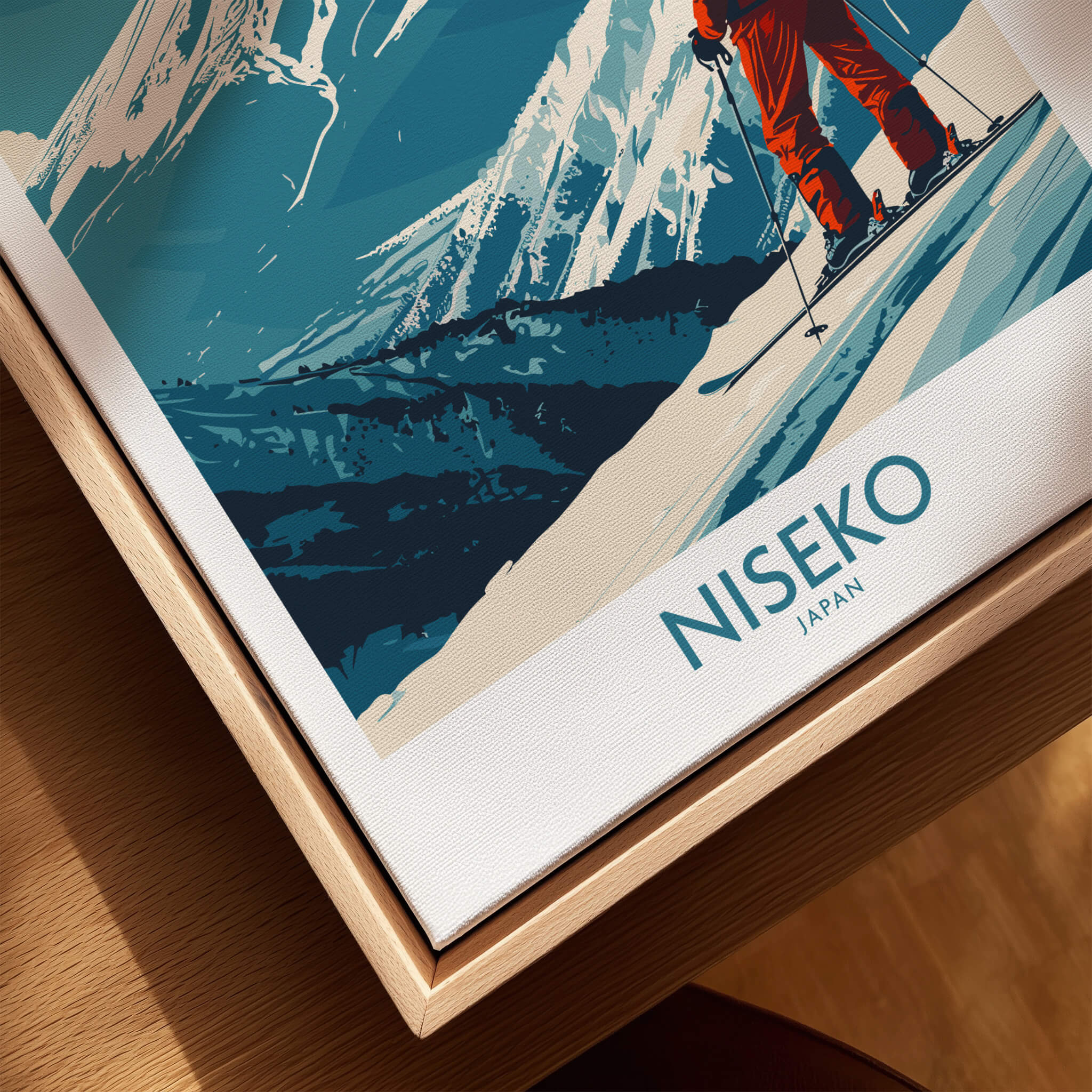 Niseko Art Print - Ski Poster Japan featuring a skier on snow-covered mountains, capturing the beauty of Japan's ski culture.