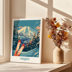 Niseko Poster Japan showcasing beautiful ski slopes and landscapes, perfect wall art for ski enthusiasts.
