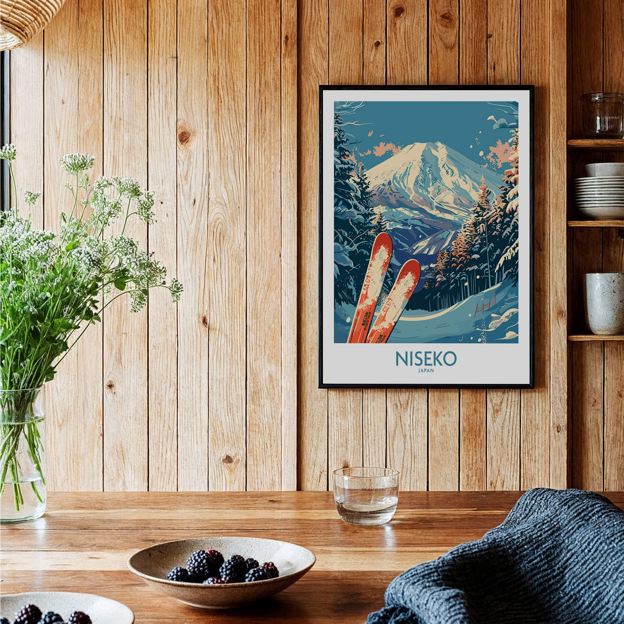Niseko Poster Japan showcasing stunning ski landscapes and slopes, perfect for home decor.