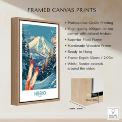 Niseko Poster Japan displayed in framed canvas print with natural landscapes and ski slopes.