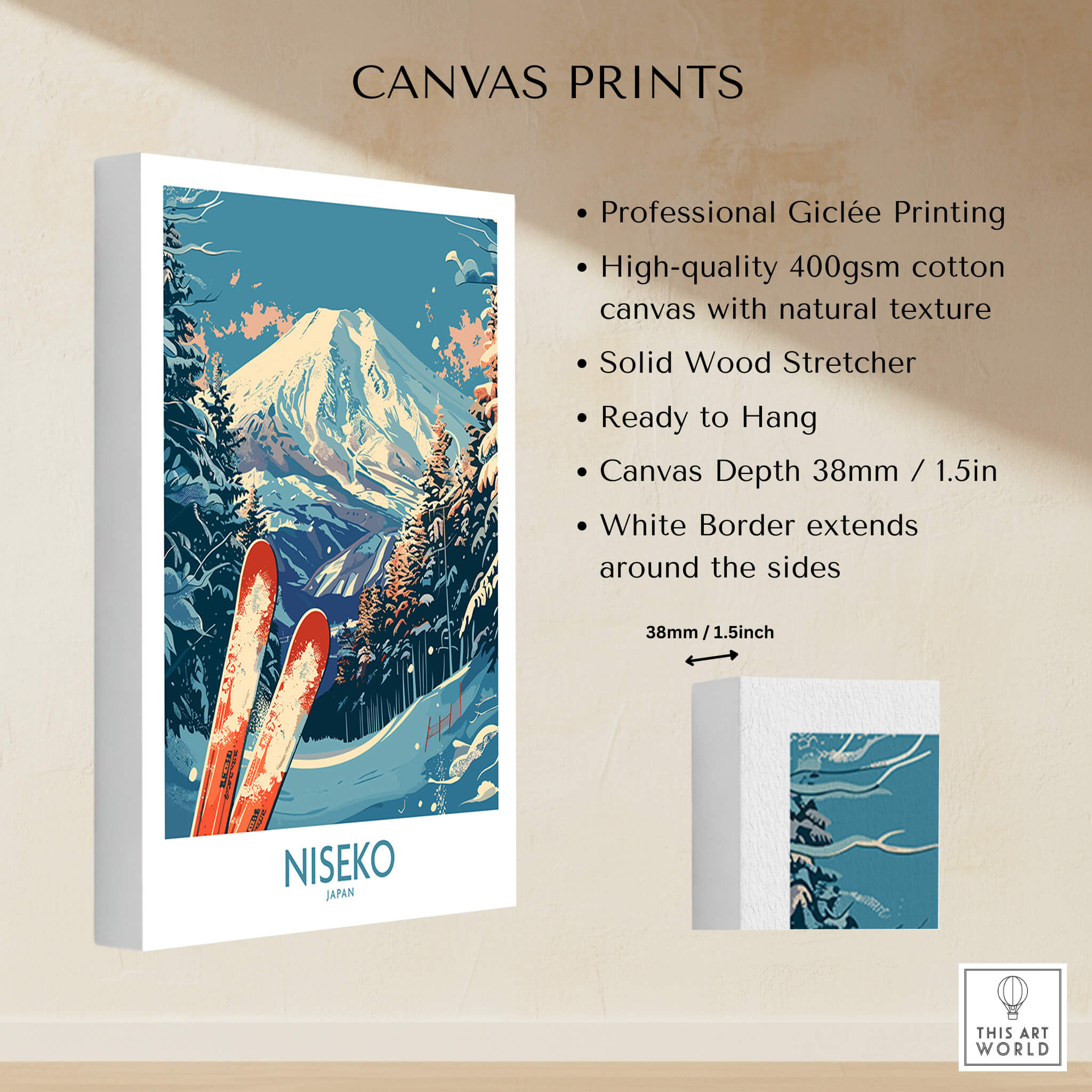 Niseko Poster Japan showcasing stunning landscapes and skiing, ideal for wall art enthusiasts and home decor.
