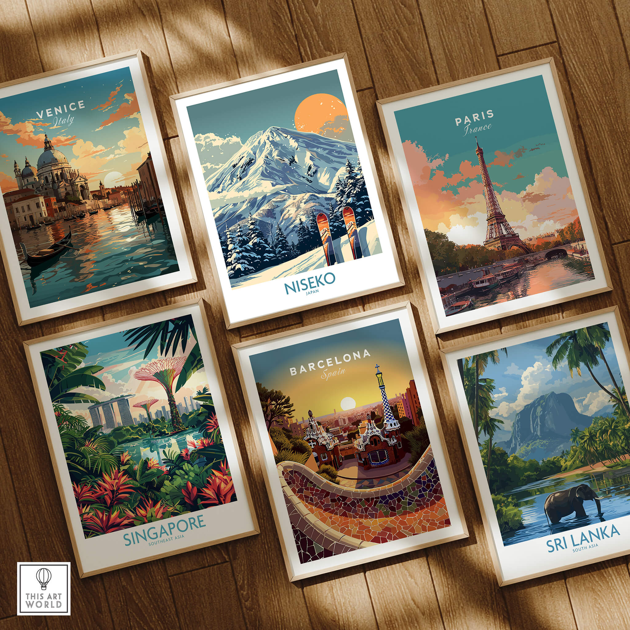 Niseko Wall Art Ski Poster featuring iconic Niseko ski resort design with vibrant colors and detailed artwork.