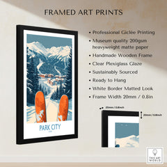 Park City Ski Poster framed art print showcasing stunning snowy mountain design and vibrant ski graphics.