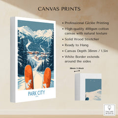 Park City Ski Poster displayed on canvas print showcasing snowy mountains and ski slopes.